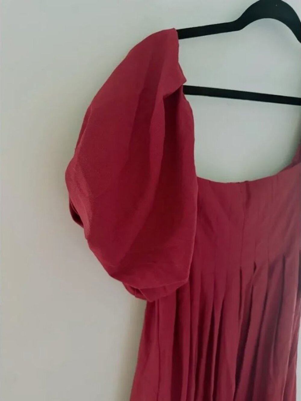 NWT Endless Blu Puff Sleeve Pleated Bodice Square Neck Burgundy Maxi Dress L - Picture 4 of 8